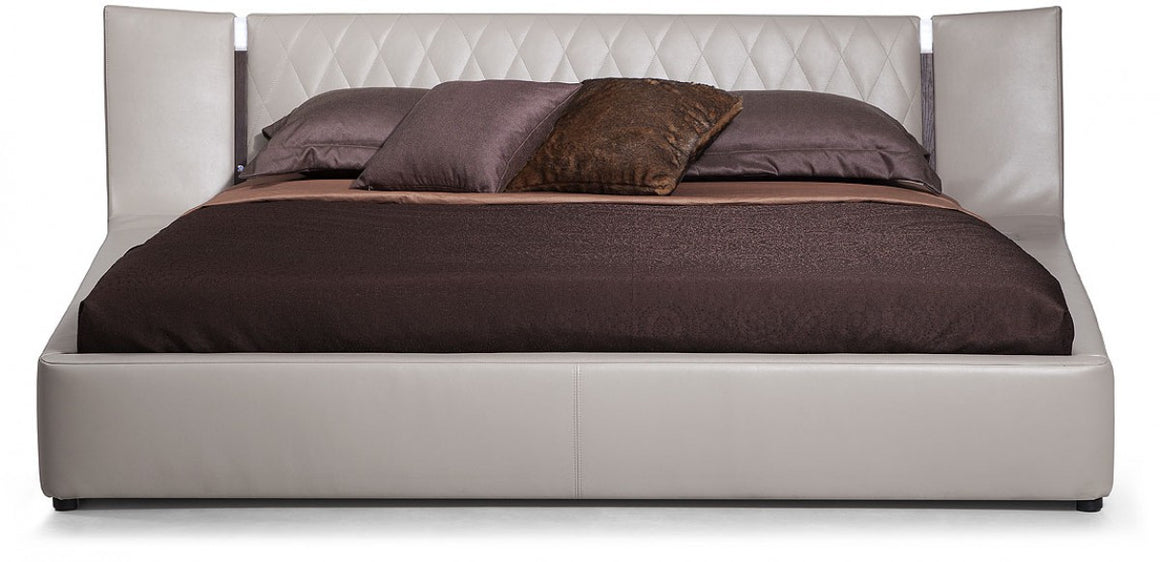 Modrest Denmark - Modern Grey & Brown Oak Bed w/ Lights