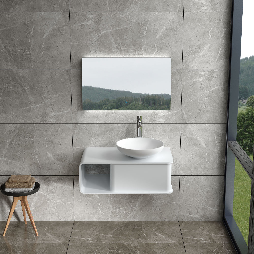 31"POLYSTONE WALL MOUNTED VANITY ONLY IN MATTE WHITE FINISH-NO SINK