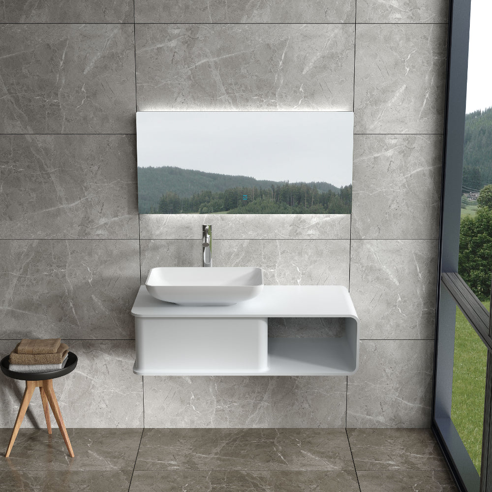 39"POLYSTONE WALL MOUNTED VANITY ONLY IN MATTE WHITE FINISH-NO SINK