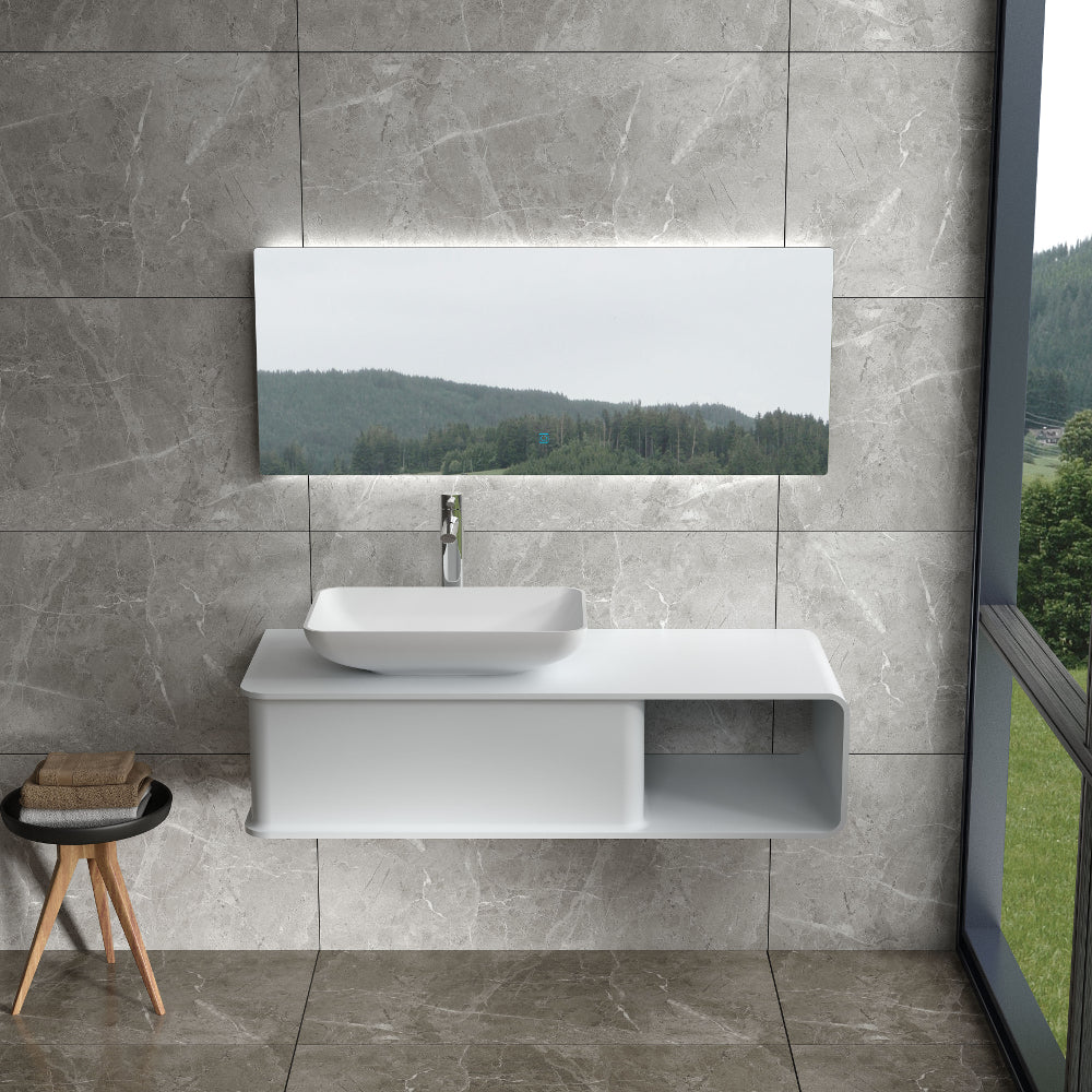 47"POLYSTONE WALL MOUNTED VANITY ONLY IN MATTE WHITE FINISH-NO SINK