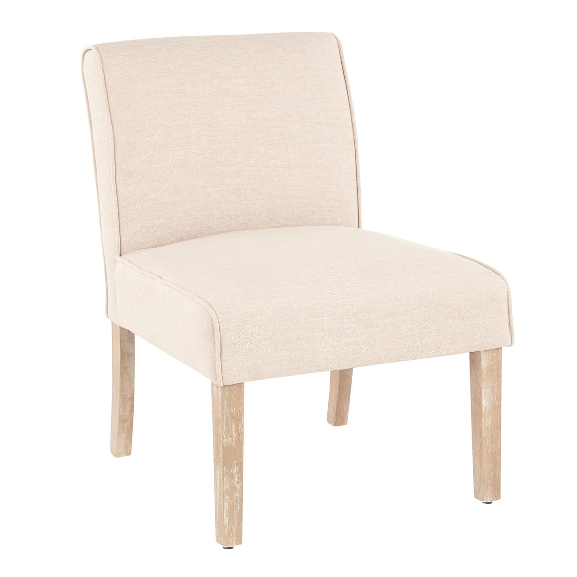 Vintage Neo Contemporary Accent Chair in White Washed Wooden Legs and Beige Fabric by LumiSource