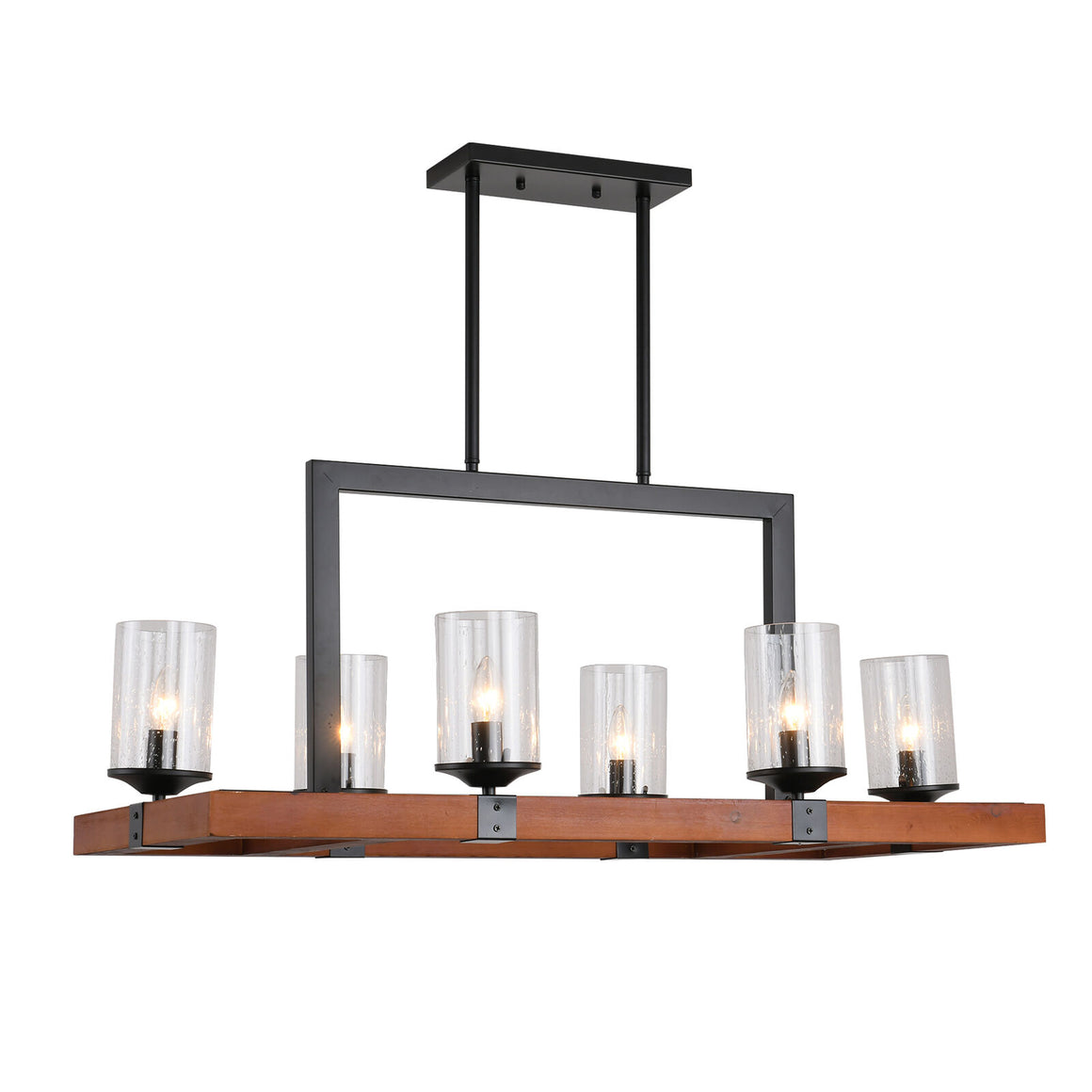 River Quinn 6 Light Industrial Pendant in Iron and Wood