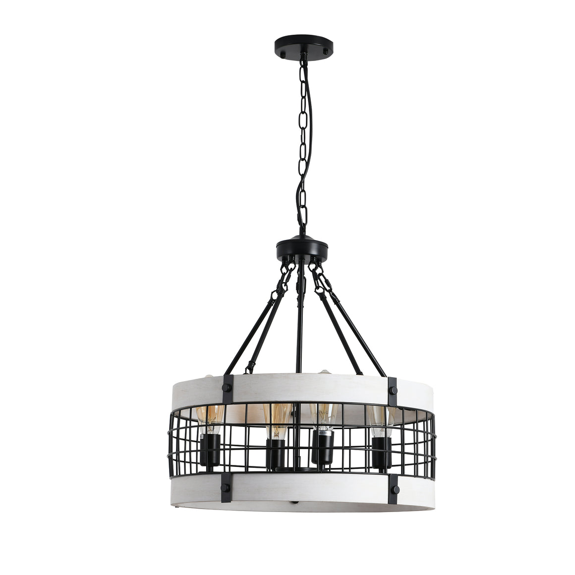 River Quinn 4 Light Industrial Circular Pendant in Iron and Wood