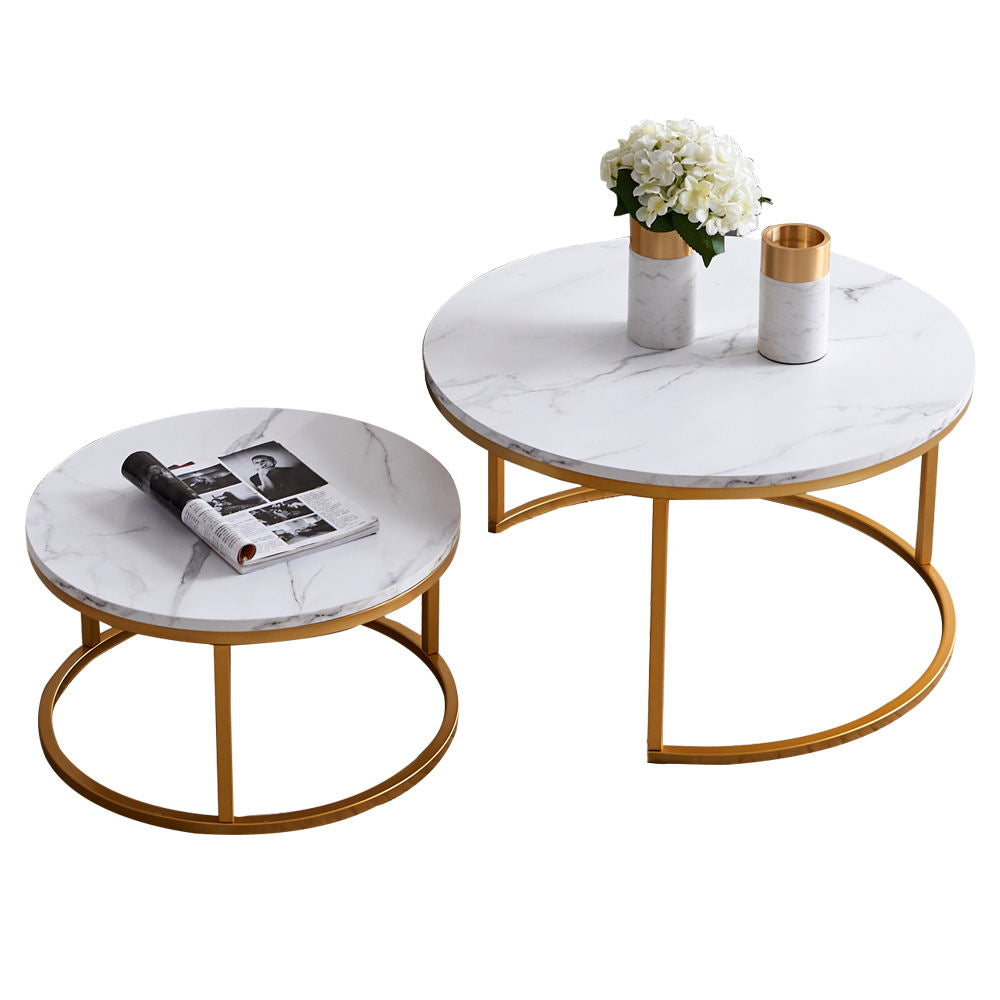 River Quinn Collection 31.5" Set of 2 Nesting Tables in Gold and Faux Marble Top