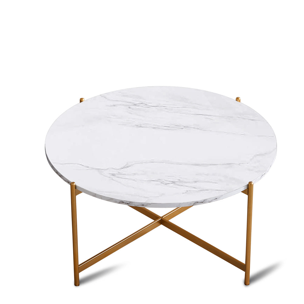 River Quinn Collection 36" Coffee Table in Gold and Faux Marble Top