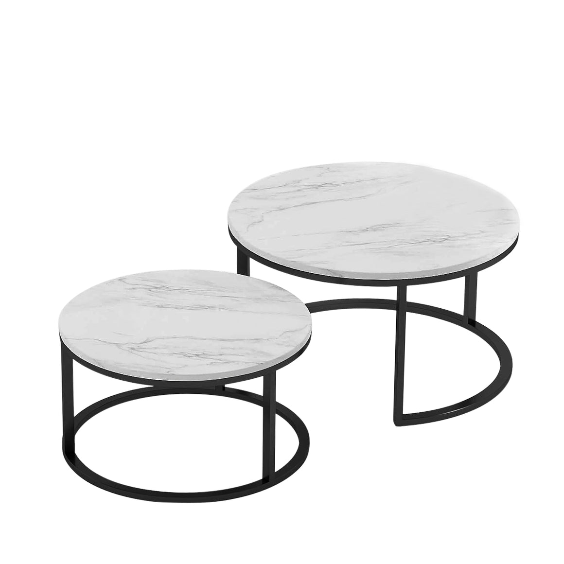 River Quinn Collection 31.5" Set of 2 Nesting Tables in Black and Faux Marble Top