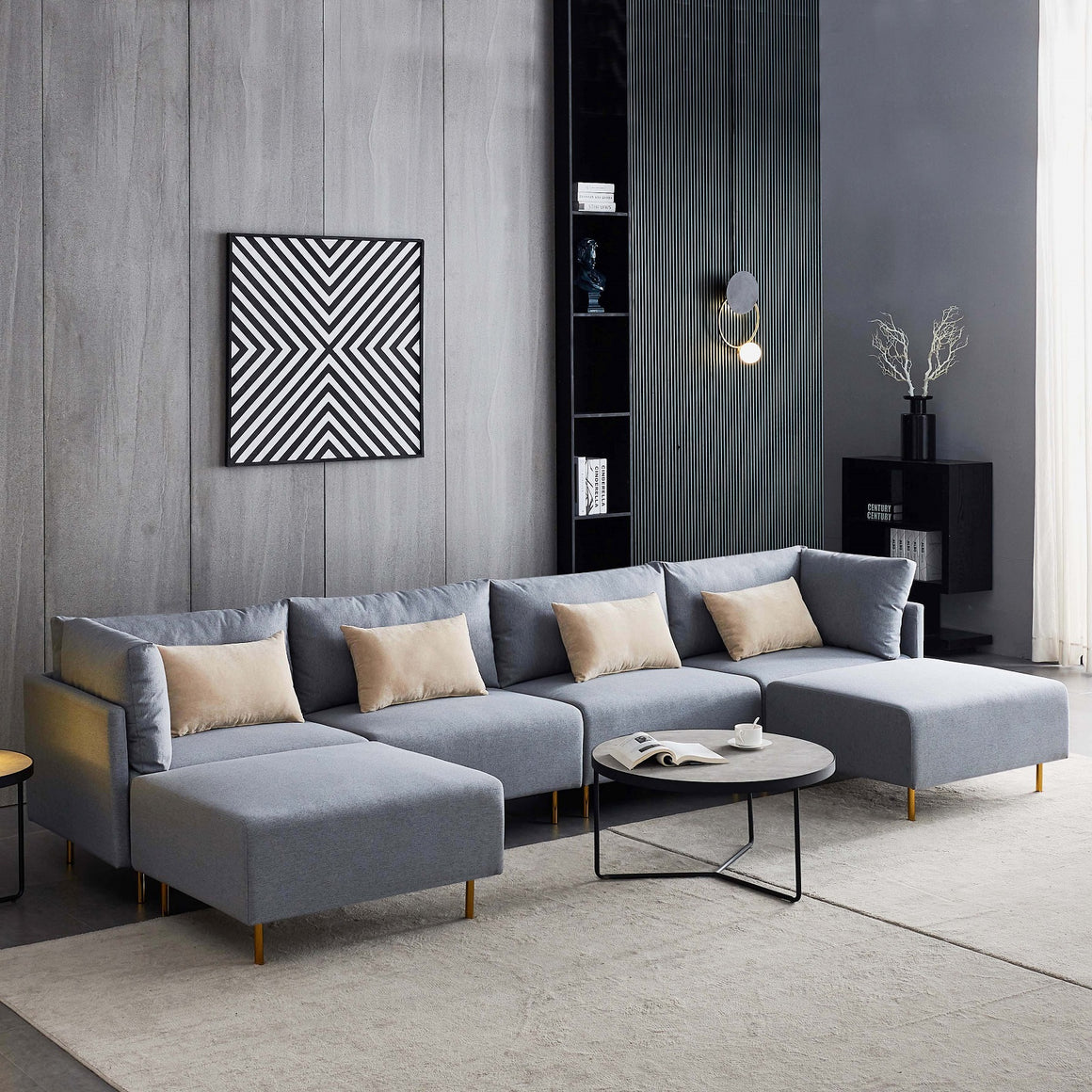 River Quinn Comfy 6 Piece Sofa Sectional and Ottomans