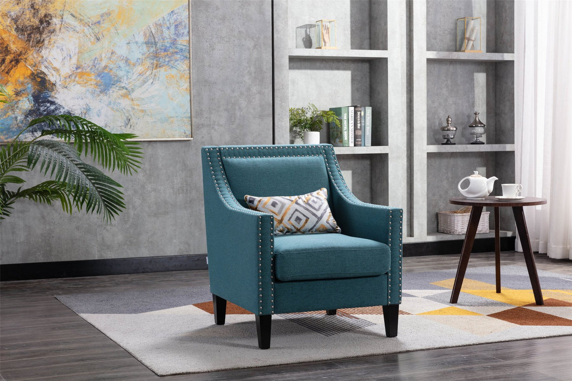 Fablise Accent Armchair with Nailheads in Teal Linen