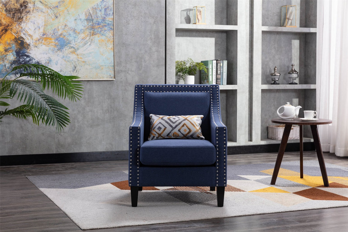 Fablise Accent Armchair with Nailheads in Navy Linen