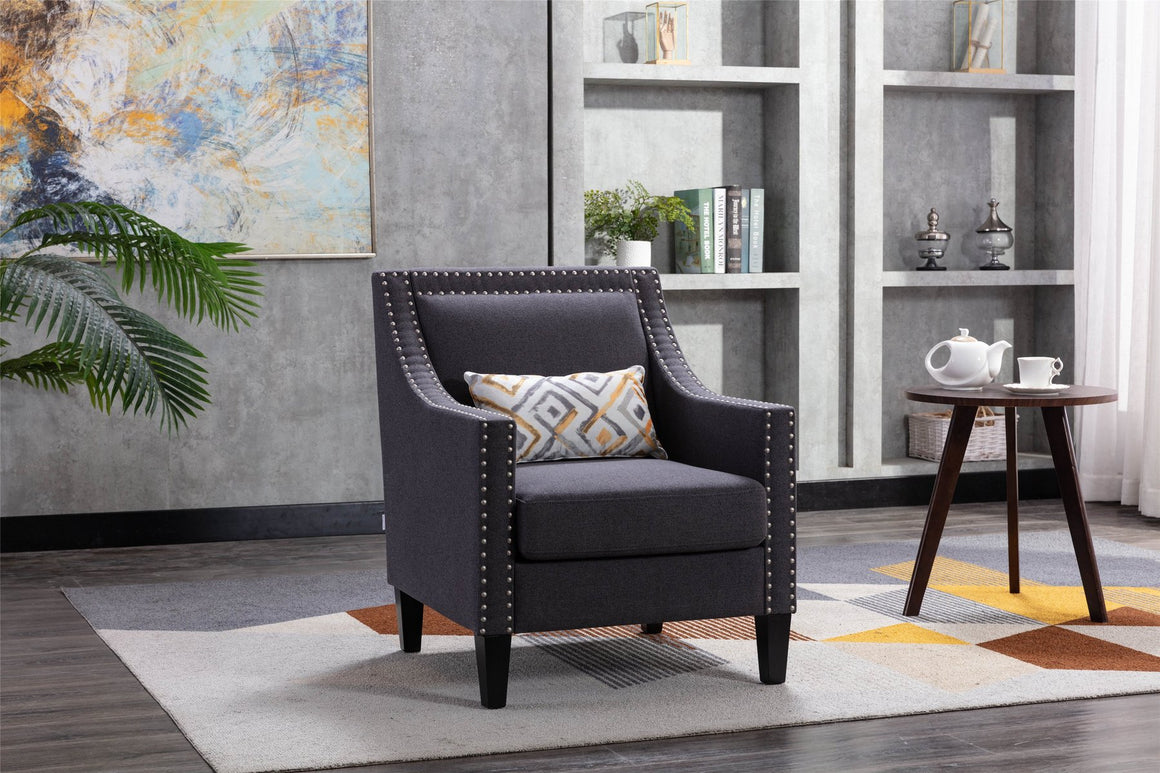 Fablise Accent Armchair with Nailheads in Charcoal Linen