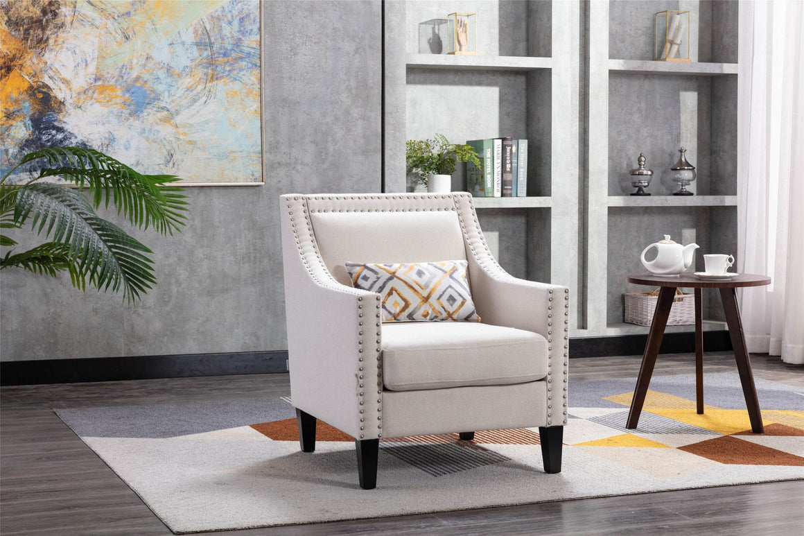 Fablise Accent Armchair with Nailheads in Beige Linen