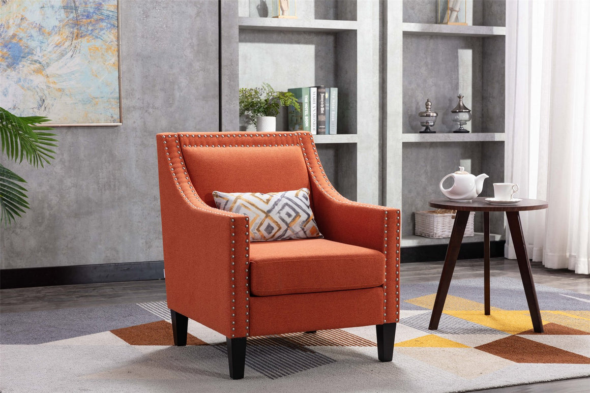 Fablise Accent Armchair with Nailheads in Orange Linen
