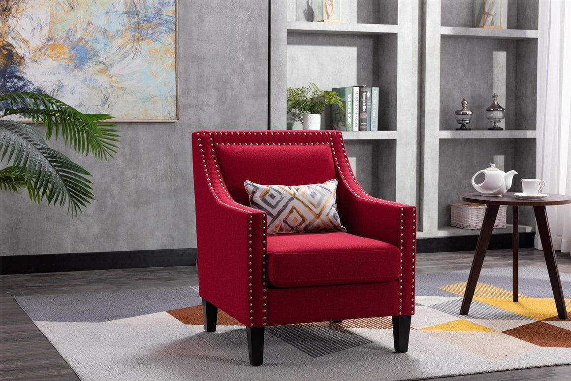 Fablise Accent Armchair with Nailheads in Red Linen