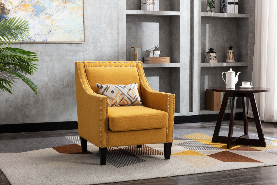 Fablise Accent Armchair with Nailheads in Yellow Linen