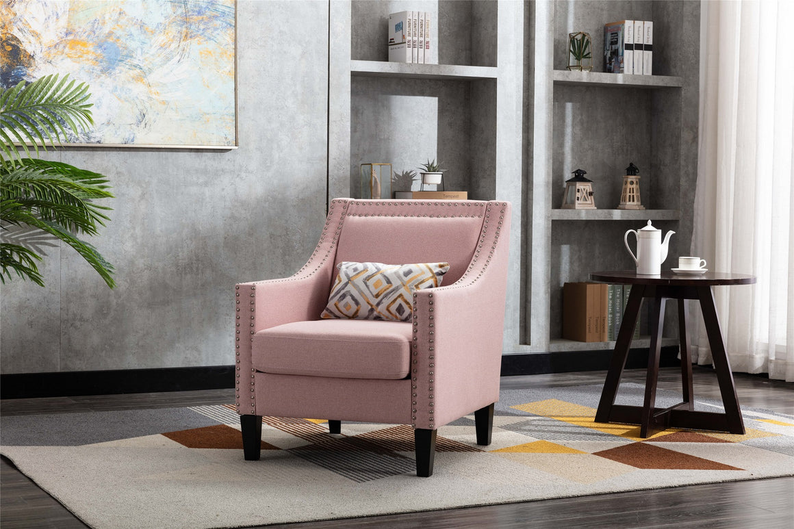 Fablise Accent Armchair with Nailheads in Pink Linen