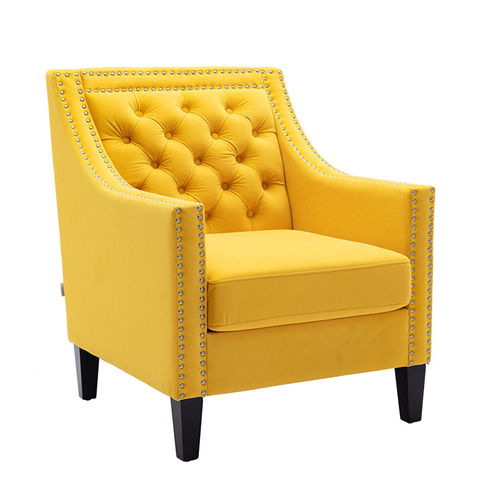 Fablise Accent Armchair with Nailheads in Yellow Linen