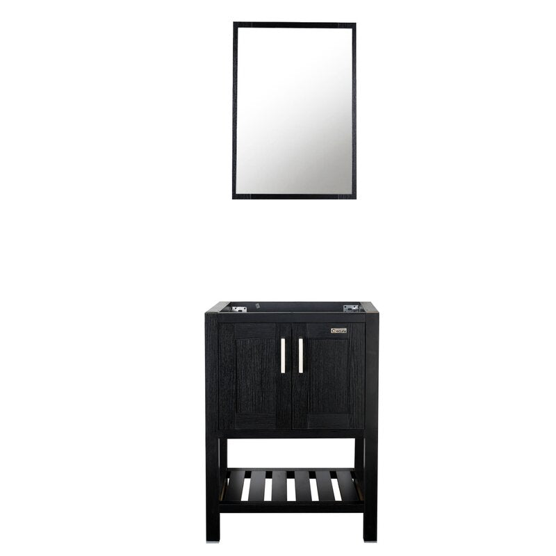 24 inch Free-Standing Black Bathroom Vanity with 2 Doors and Open Shelf Styling