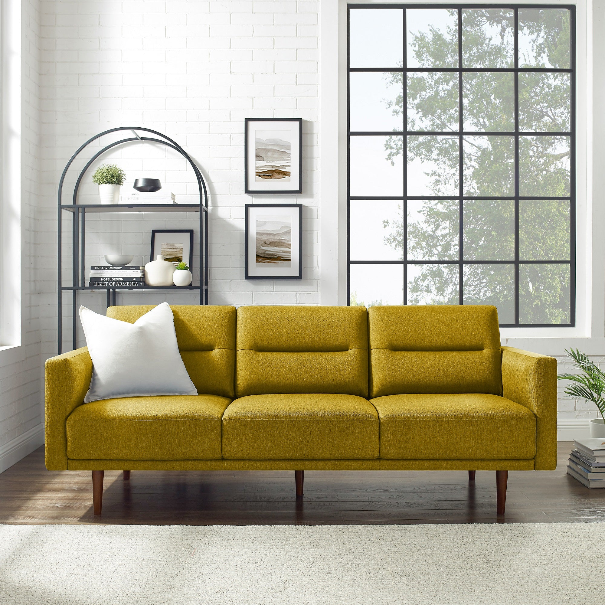 pumpe Ferie loft Nordic Mid Century Modern Fabric Sofa in Mustard - HouseTie