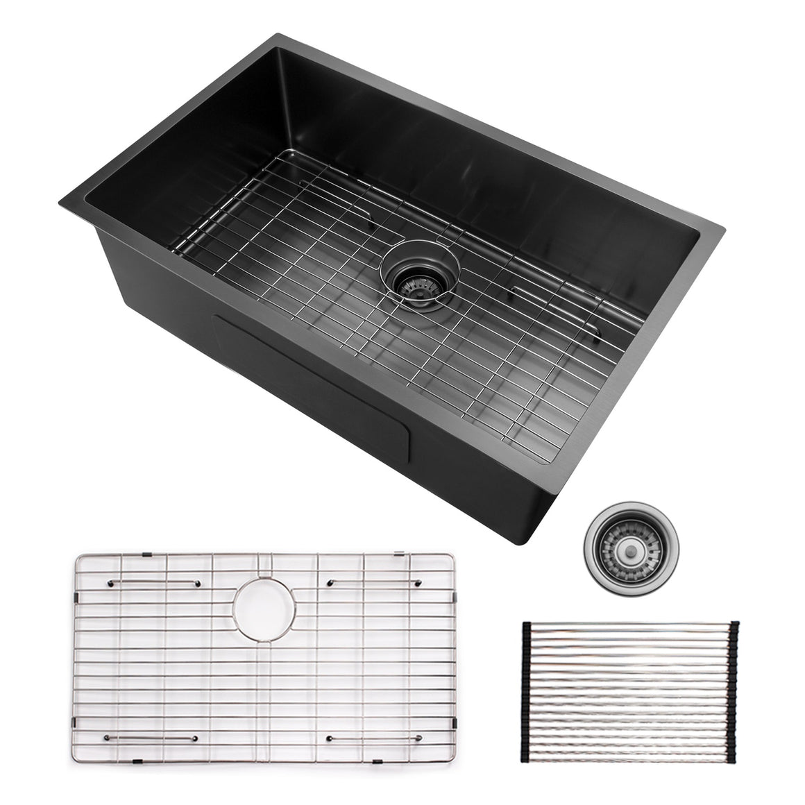 Fablise Premium Stainless Steel Single Bowl Undermount 30'' x 21'' x 10'' Handmade Kitchen Sink in Gunmetal Black