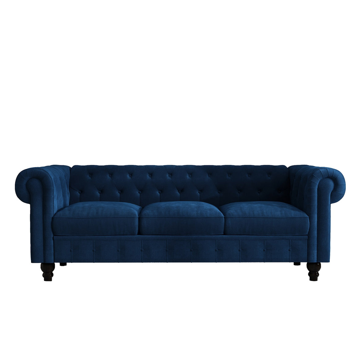 Chesterfield Design Velvet Rolled Arm Couch in Blue