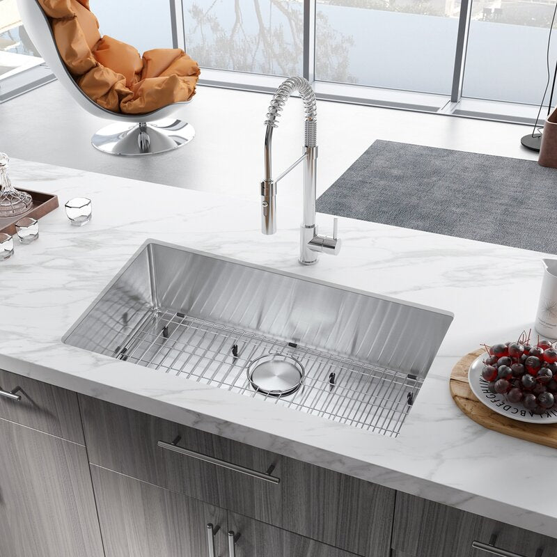 Fablise Premium Stainless Steel Single Bowl Undermount 32'' x 18'' x 9'' Handmade Kitchen Sink with Accessories