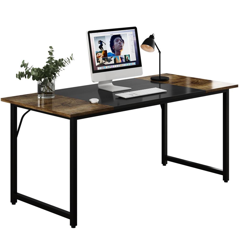 Home Office Desk with Contrasting Splice Board Design in Black and Walnut Finish