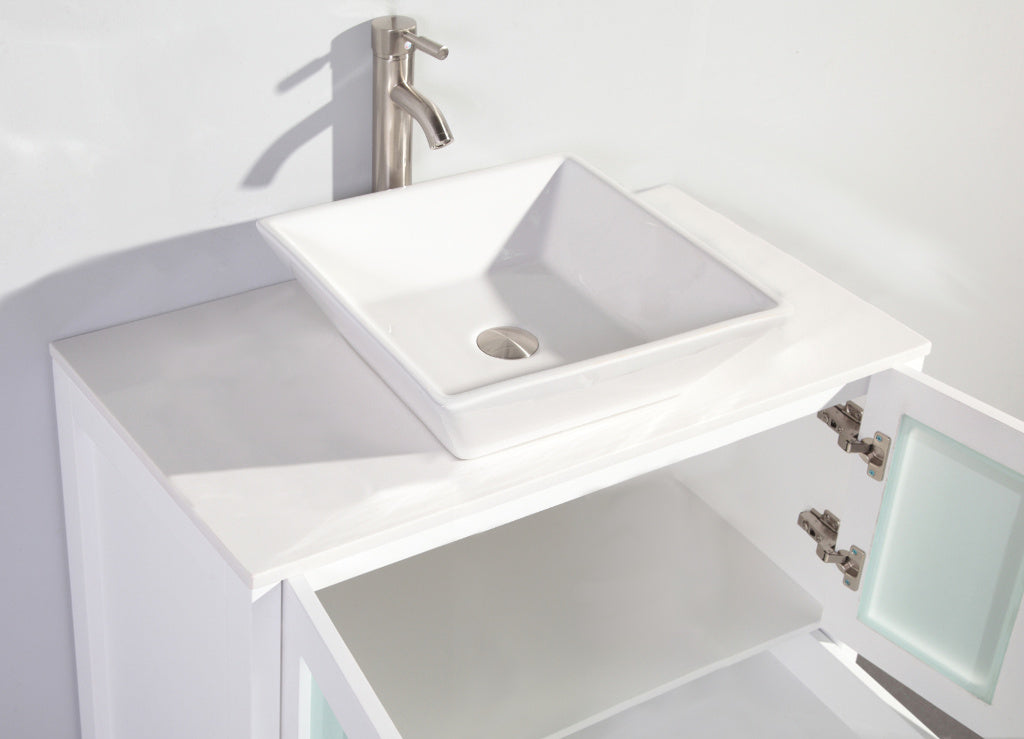 36" WHITE FINISH SINK VANITY WITH MIRROR