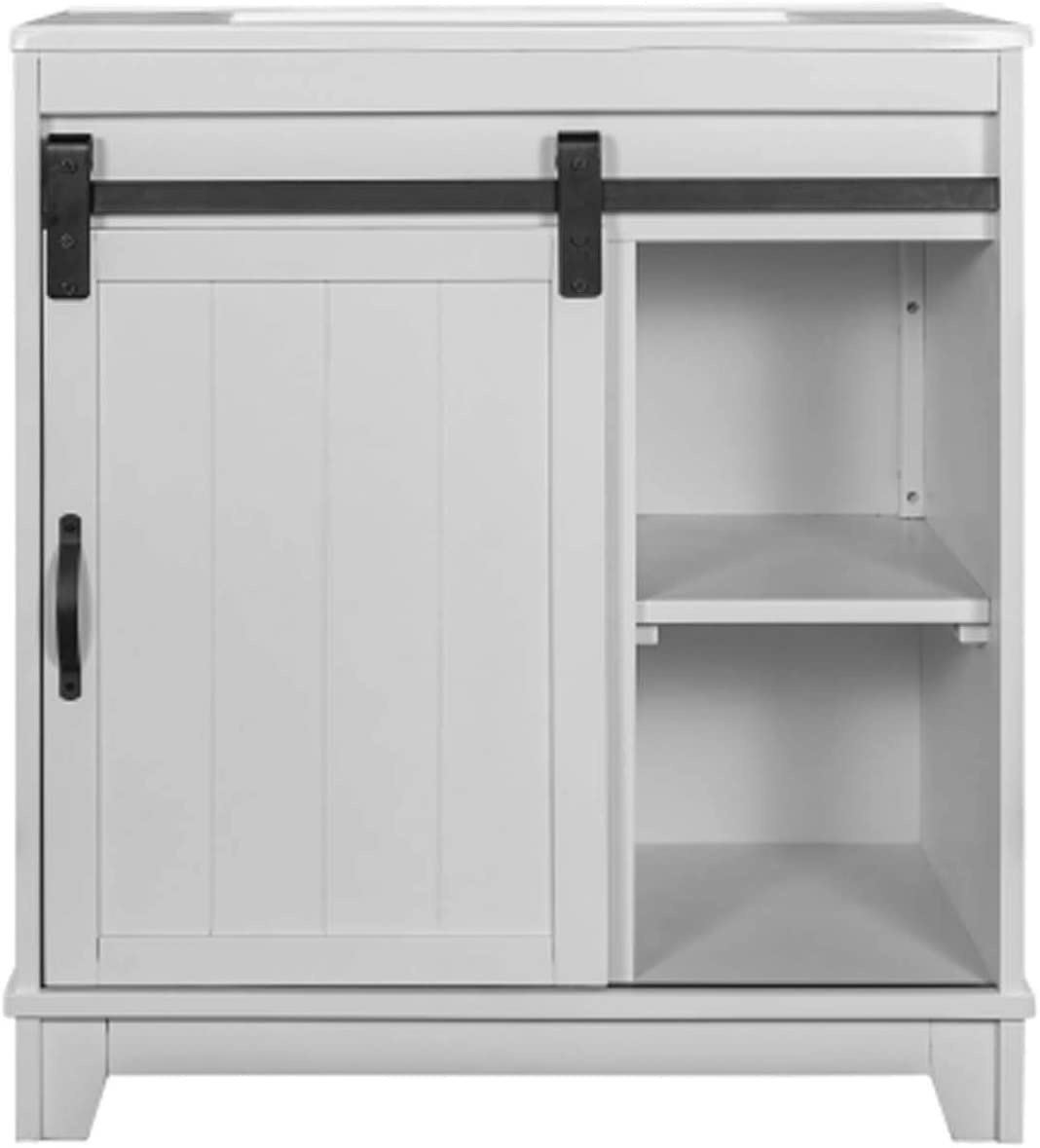 30 inch Free-Standing White Bathroom Vanity with Sliding Bars Door and White Sink