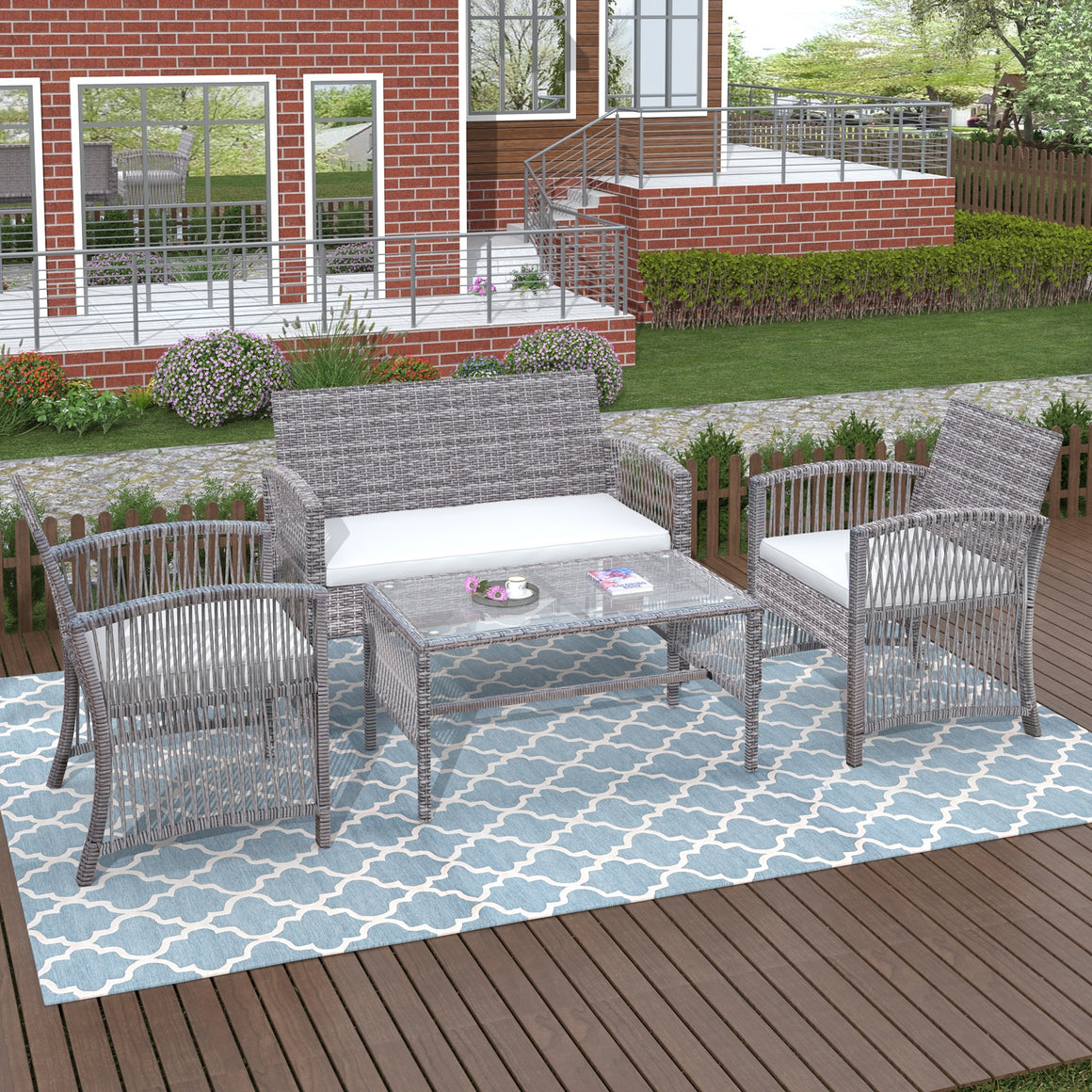 Fablise 4 Piece Outdoor Patio Furniture Garden Wicker Set