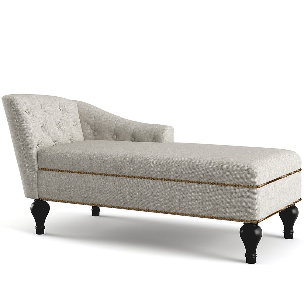 Modern Chaise Lounger with Nailhead and Tufted Accents in Ivory Linen by River Quinn