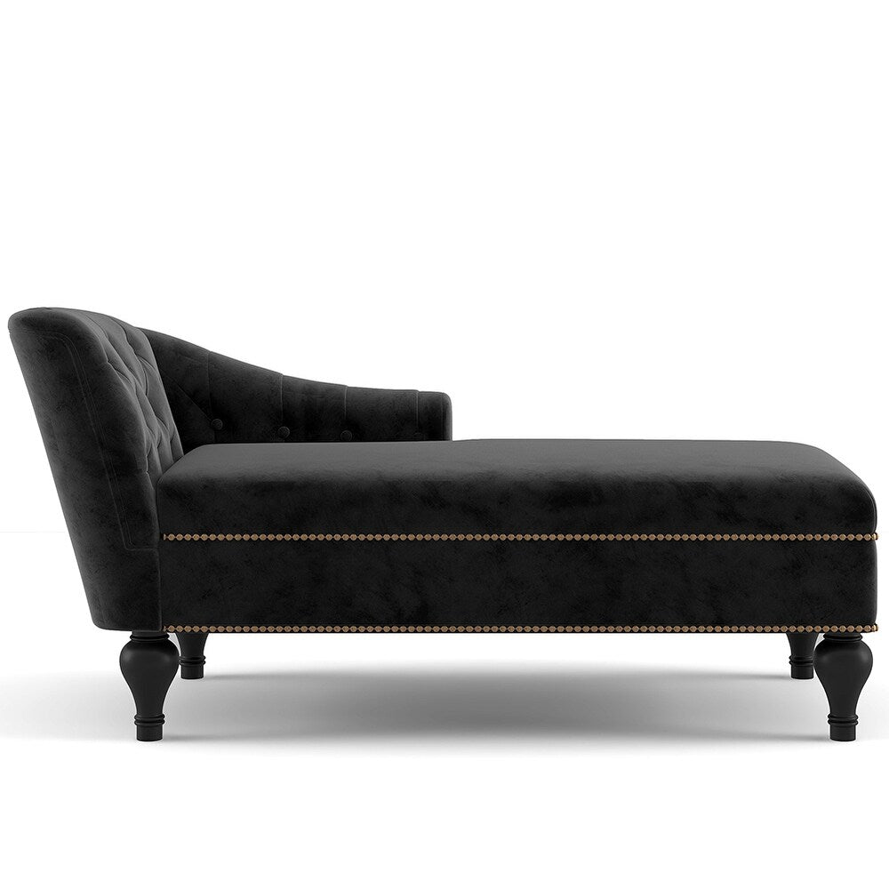Modern Chaise Lounger with Nailhead and Tufted Accents in Velvet by River Quinn
