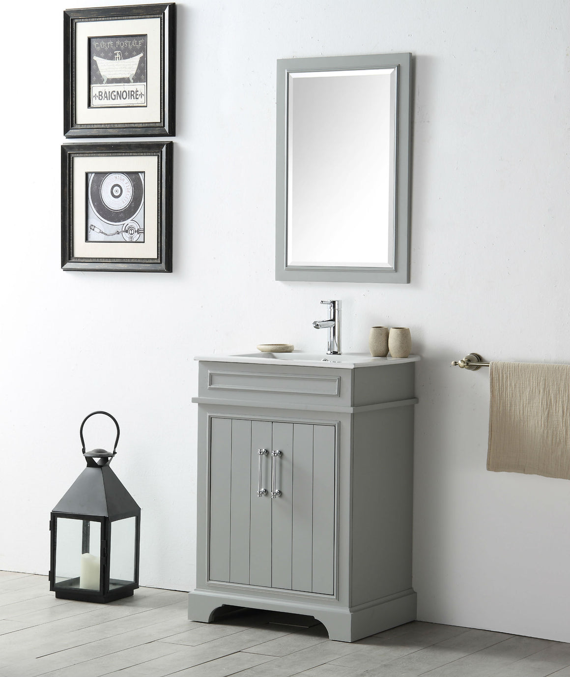 24" Sienna Single Sink Bathroom Vanity in Cool Gray with Ceramic Top