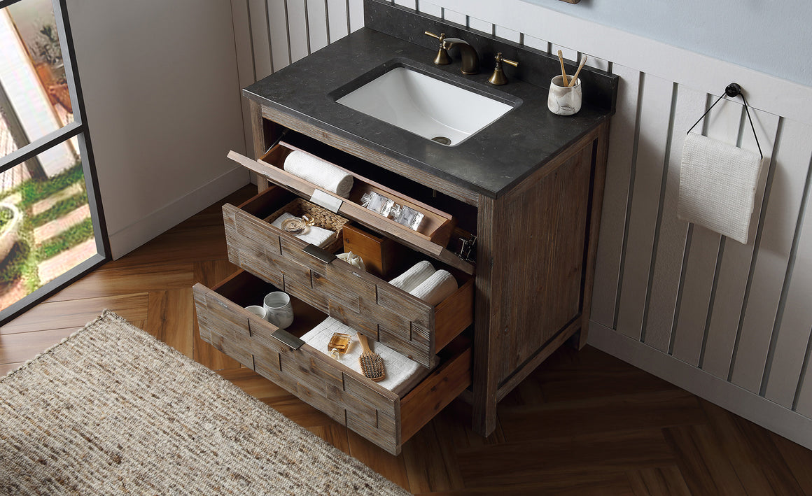 36" Rustic Fir Bath Vanity with Moon Stone Marble Top