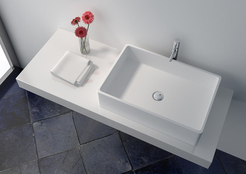 24" Solid Surface Rectangular Sink Bowl in Matte White