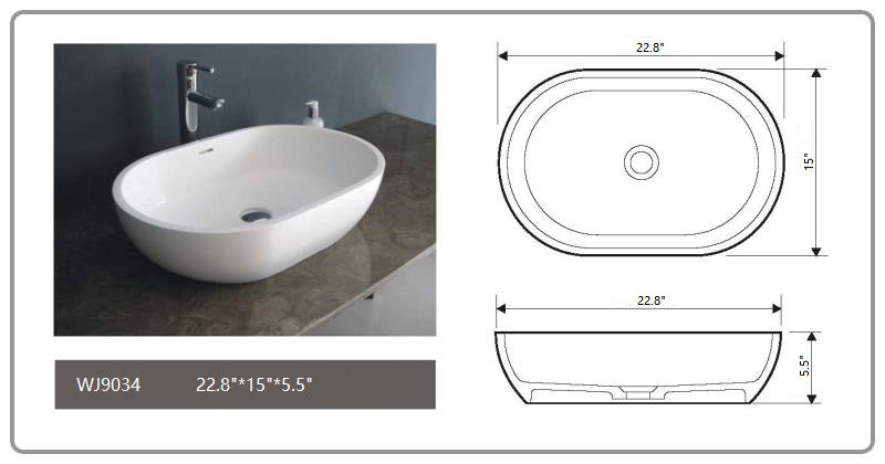 23" Oval Sink Bowl with Solid Surface in Matte White