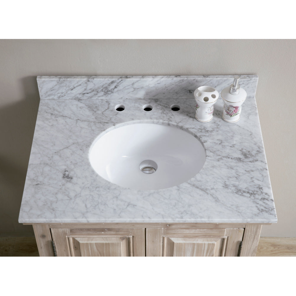30" Single Sink Rustic Driftwood Bath Vanity with Carrara White Marble Top