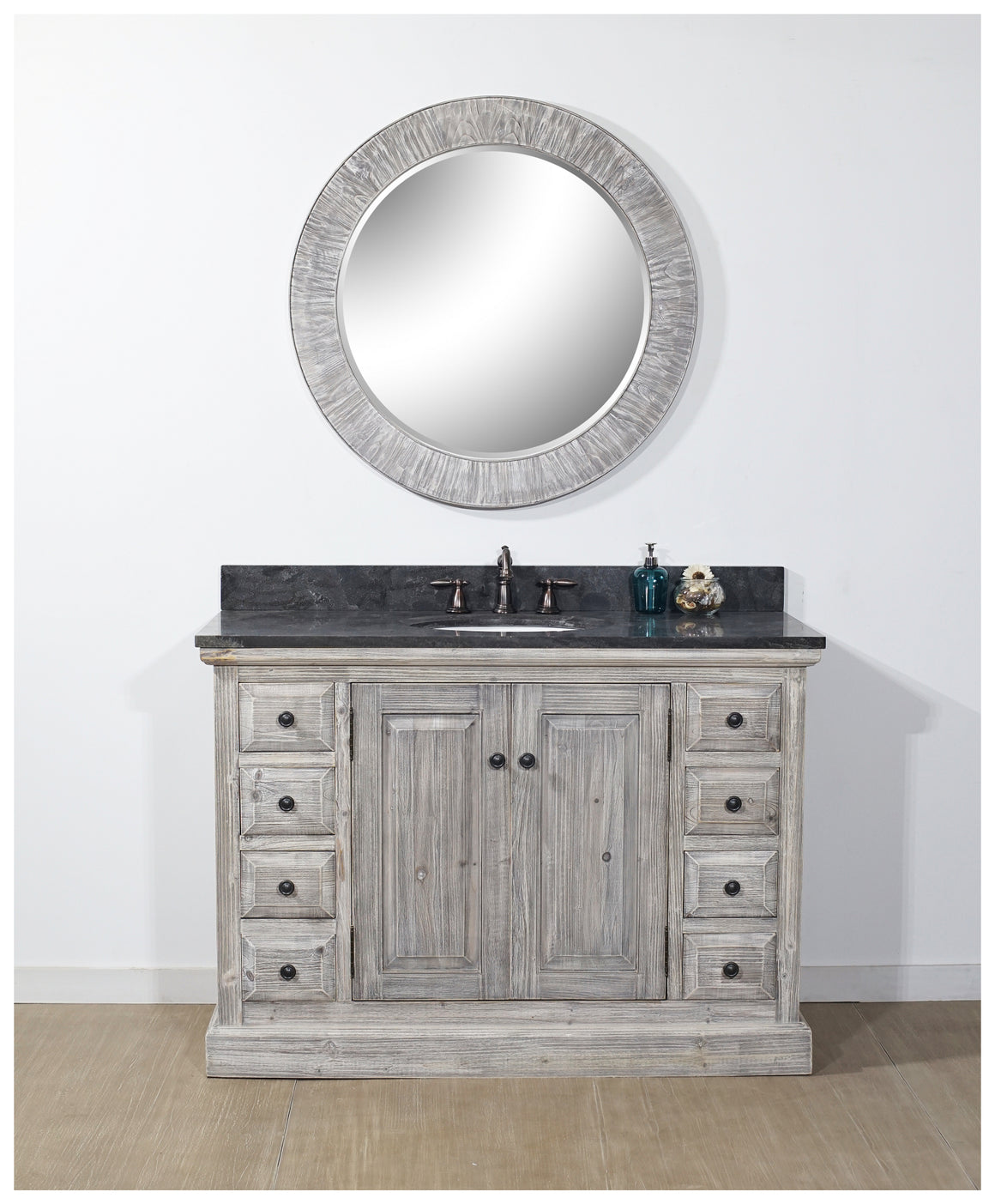 48" RUSTIC SOLID FIR SINGLE SINK VANITY IN GREY-DRIFTWOOD WITH LIMESTONE TOP-NO FAUCET