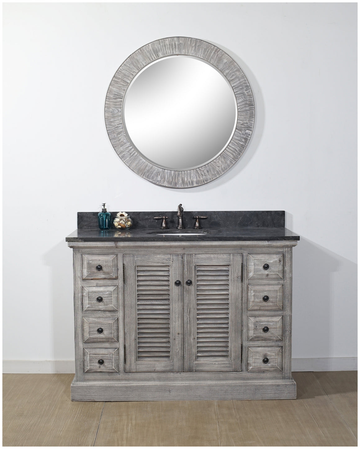 48" RUSTIC SOLID FIR SINGLE SINK VANITY IN GREY DRIFTWOOD WITH LIMESTONE TOP-NO FAUCET