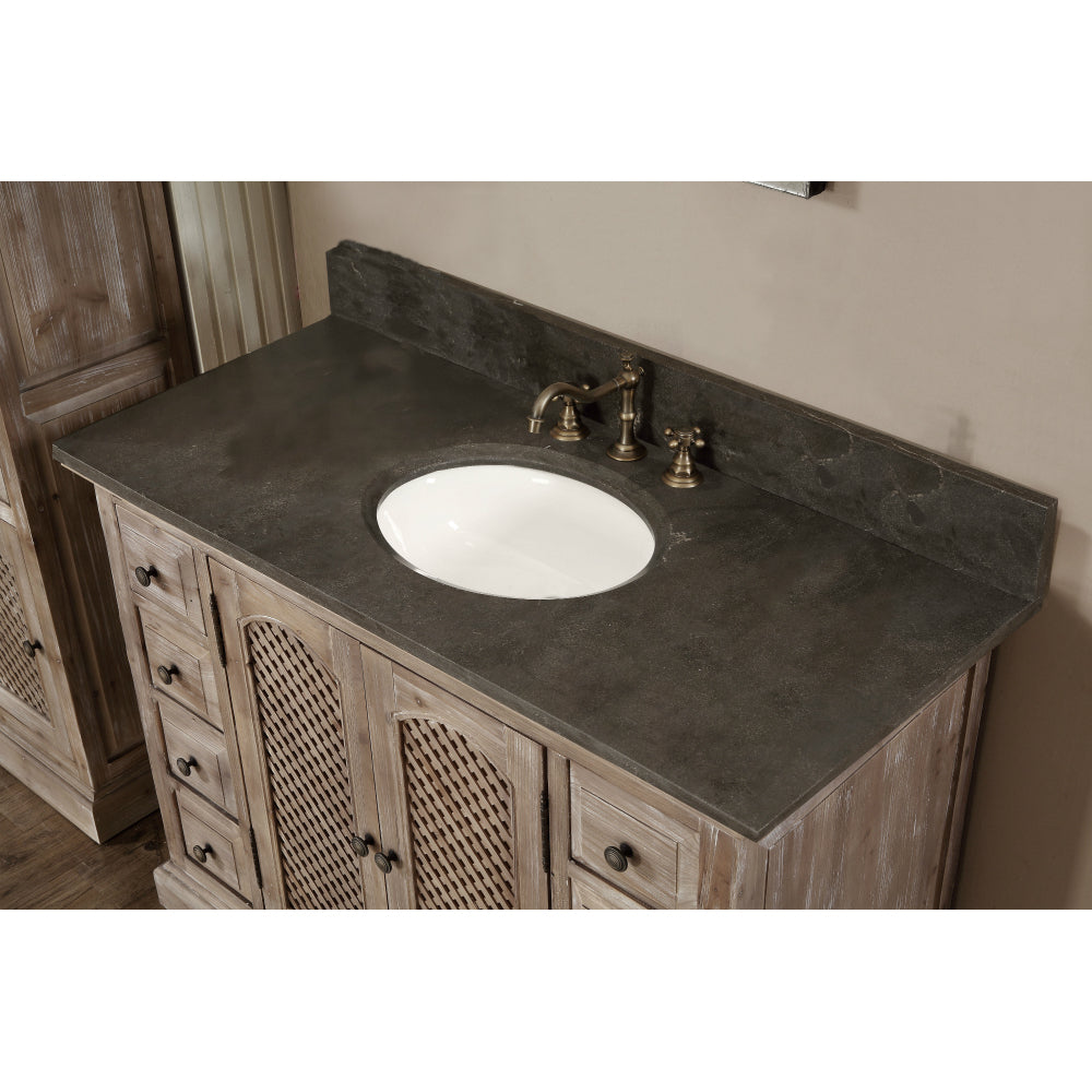 48" Single Sink Recycled Fir Bath Vanity with Weave Doors and Ash Grey Limestone Top