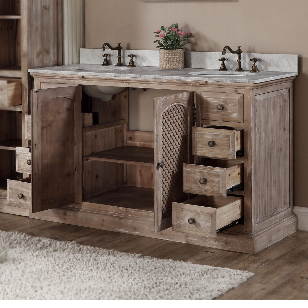 Farmhouse 60 in Double Sink Bathroom Vanity in Grey