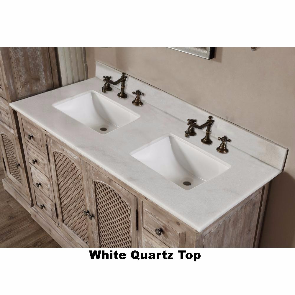 60" Single Sink Recycled Fir Bath Vanity with Weave Doors and White Quartz Top