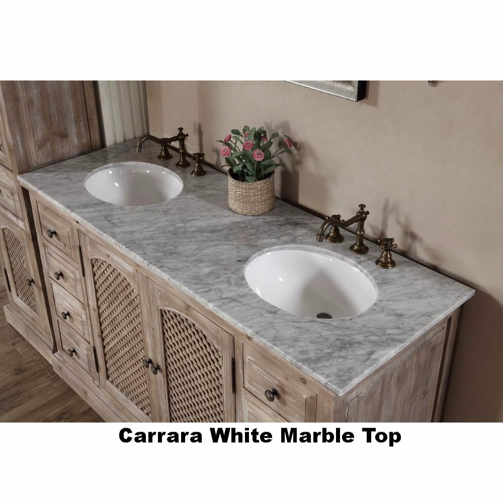 60" Single Sink Recycled Fir Bath Vanity with Weave Doors and White Carrara Marble Top