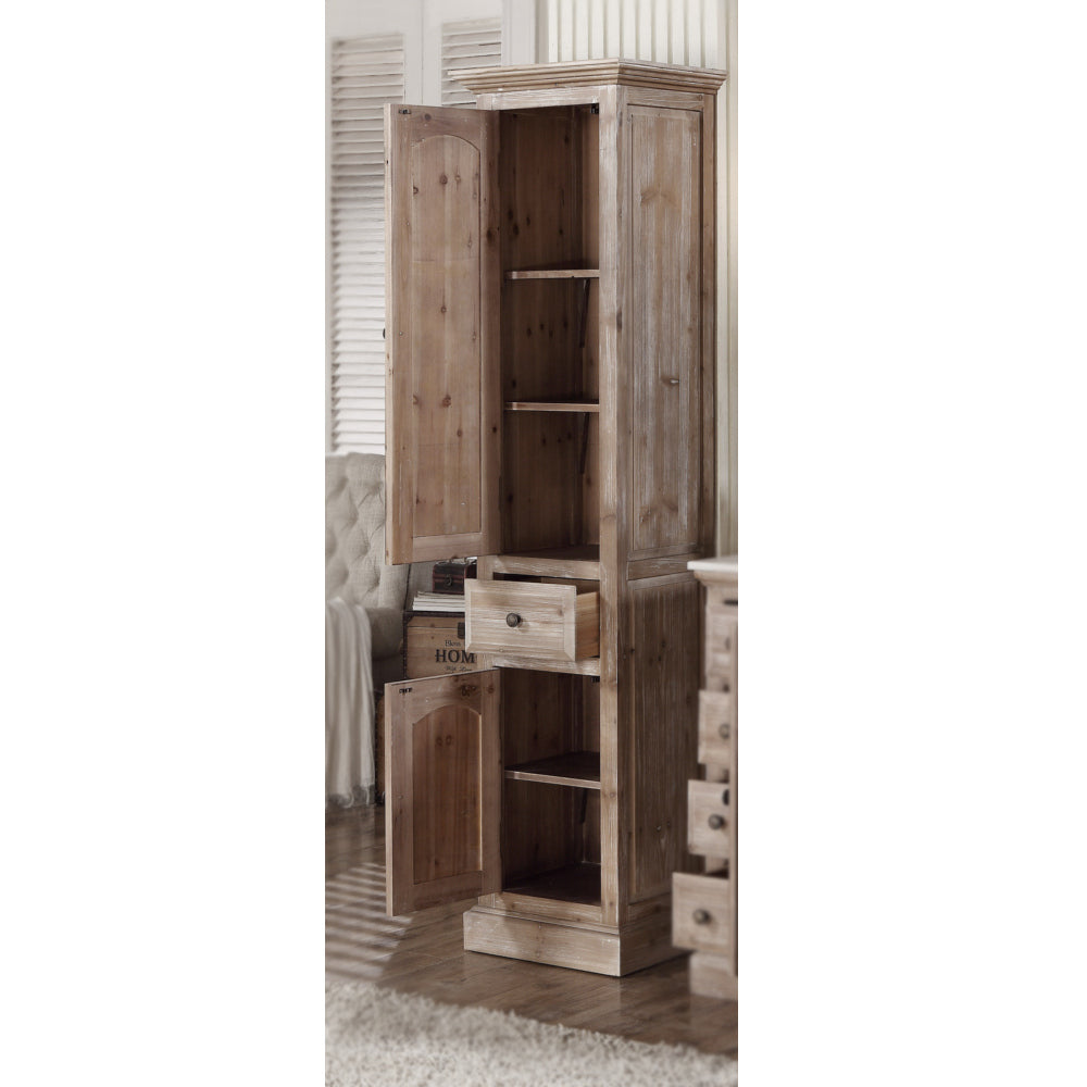 79" Bathroom Linen Tower with Weave Doors in Recycled Fir Finish