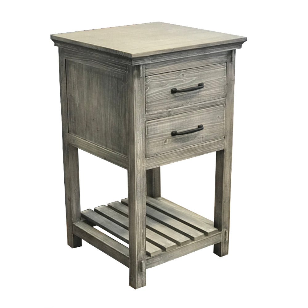35" RUSTIC SOLID FIR SIDE CABINET IN GREY DRIFTWOOD