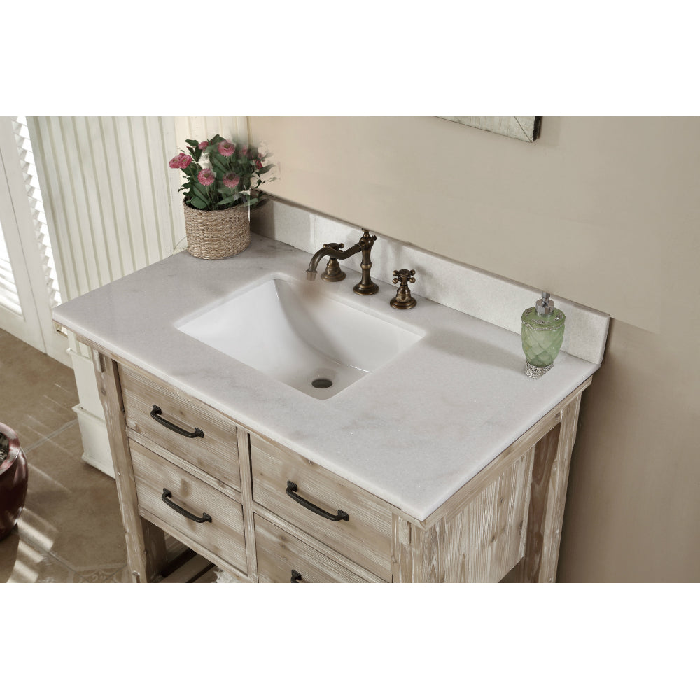 36" Single Sink Rustic Driftwood Bath Vanity with Quartz White Top