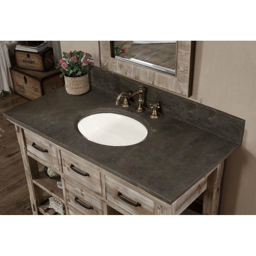 48" Single Sink Rustic Driftwood Bath Vanity with Ash Grey Limestone Top