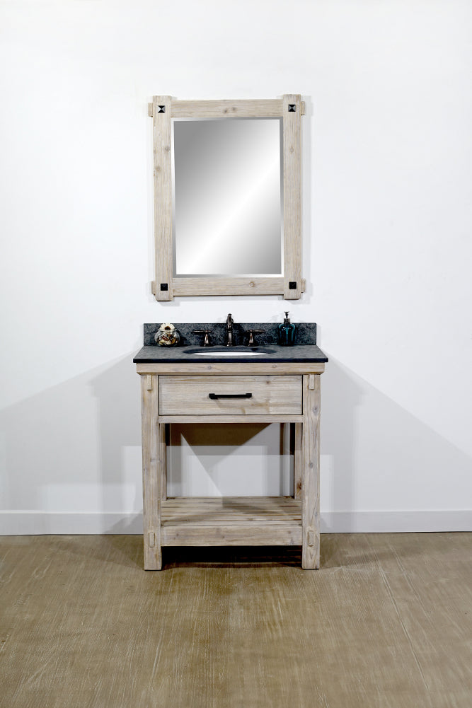 30"RUSTIC SOLID FIR SINGLE SINK VANITY WITH POLISHED TEXTURED SURFACE GRANITE TOP-NO FAUCET