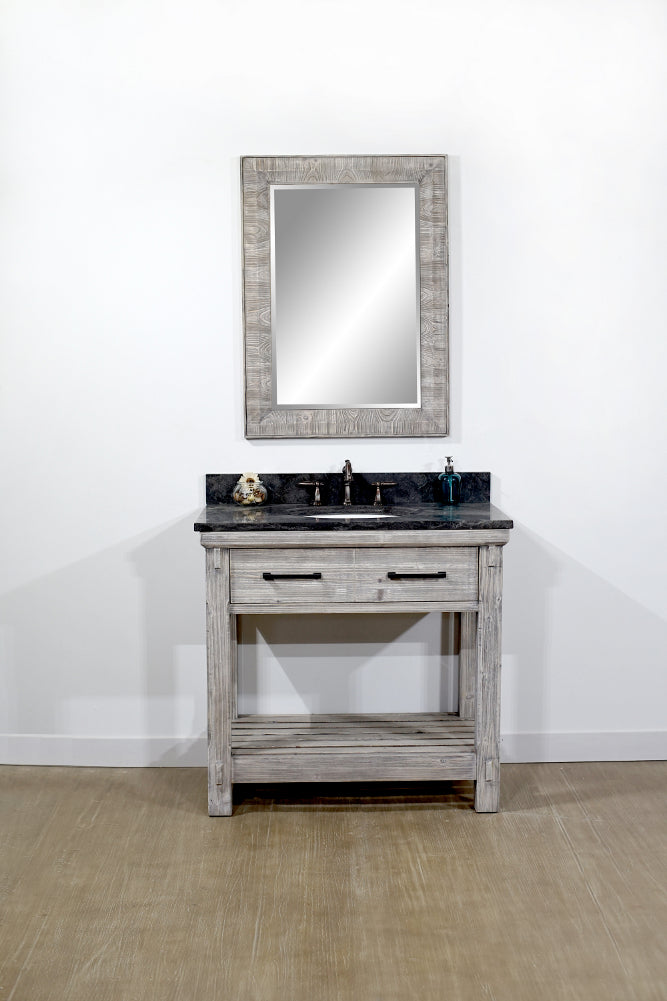 36"RUSTIC SOLID FIR SINGLE SINK VANITY IN GREY DRIFTWOOD WITH LIMESTONE TOP-NO FAUCET