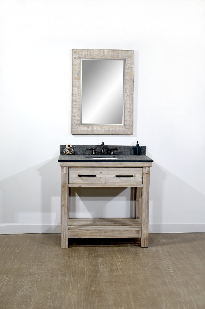 36"RUSTIC SOLID FIR SINGLE SINK VANITY WITH POLISHED TEXTURED SURFACE GRANITE TOP-NO FAUCET