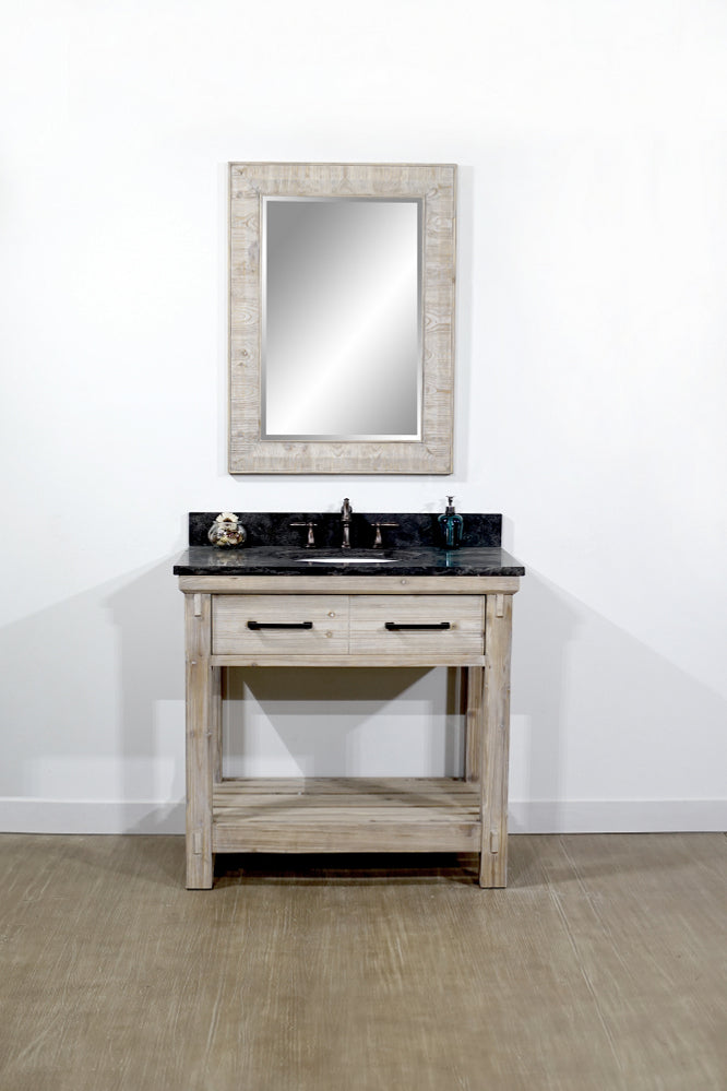 36"RUSTIC SOLID FIR SINGLE SINK VANITY WITH LIMESTONE TOP-NO FAUCET